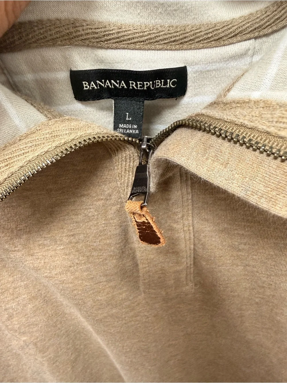 Banana Republic Mens 1/4 Zip Pullover Tan Khaki Mock Neck Cotton Sweater Size L